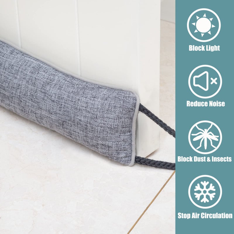 Marwood Under Door Draft Stopper 32 inch Wind Stopper for Door & Window, Weighted French Air Draft Stopper Front Door Snake Noise Blocker for Bottom of Door with Hanging Loops - Grey - Image 4