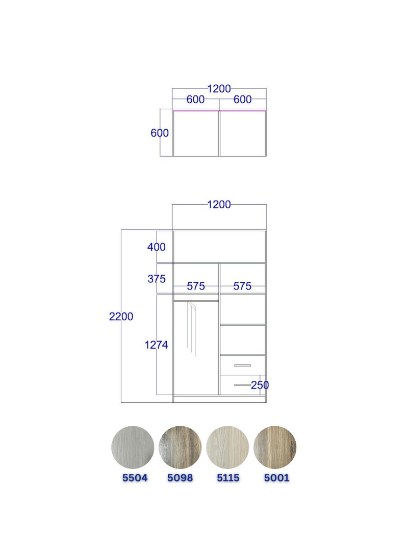 دريسنج روم عرض 120 سم ارتفاع 220 سم بضلف زجاج  - Image 4