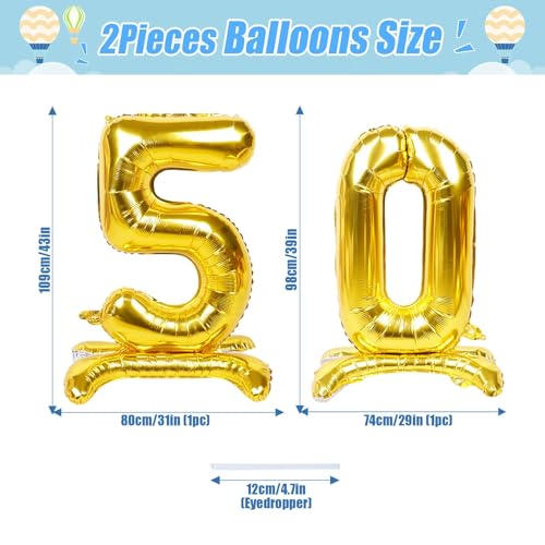 YiYou 50 Balloon Numbers Gold Giant Self Standing Number 50 Balloon Birthday Foil Balloons for 50th Birthday Party Decorations 50 Anniversary Party Supplies - Image 5