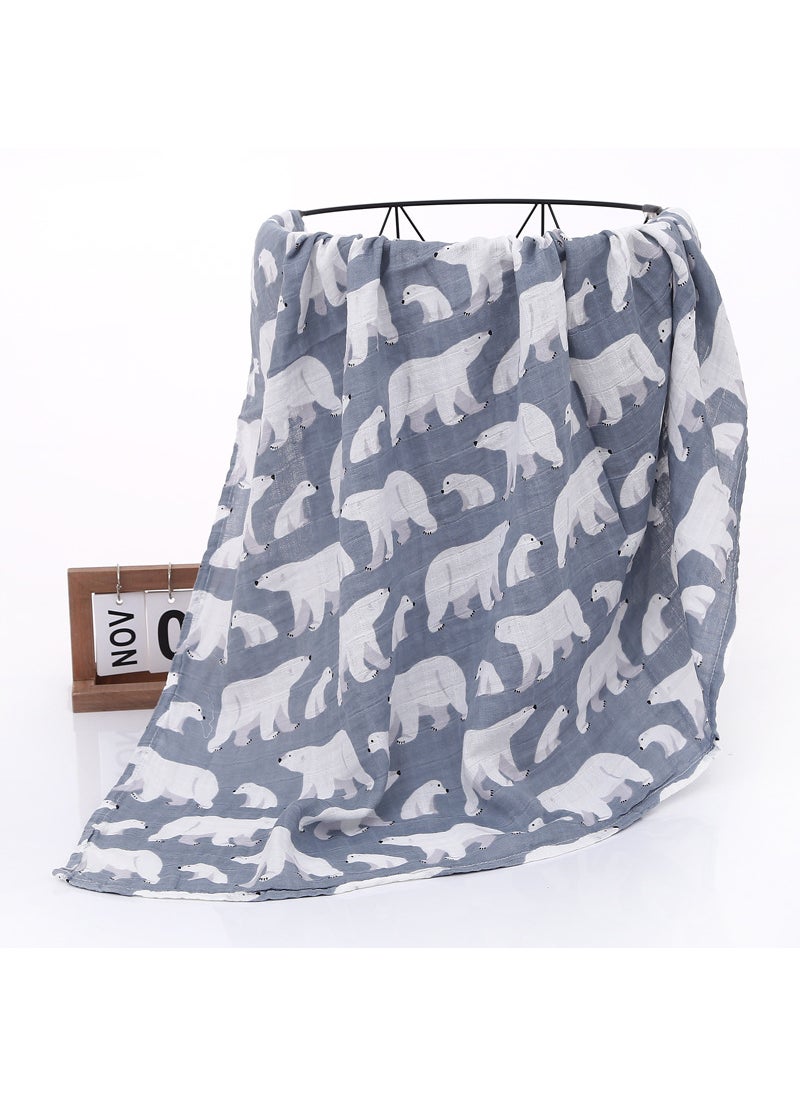 Generic Soft Muslin Swaddle Cartoon Print Baby Blanket Polar Bear 
