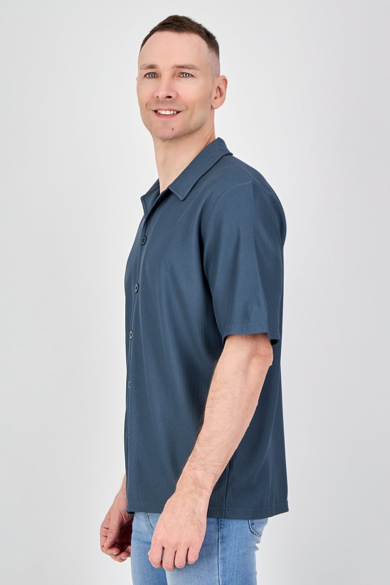 Core Elements Men Regular Fit Short Sleeve Ribbed Casual Shirts, Dark Slate Grey - Image 2