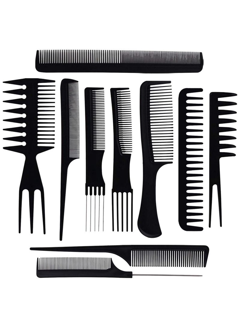 Salon Barber Professional Set of 10 Pcs Hair Cutting Combs Set Different Styling Combs Set In Black Color - Image 2