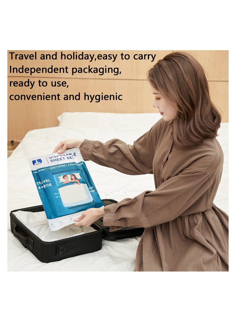 SYOSI Two Sets of Disposable Bed Sheets, Quilt Cover and Pillow case Set for Travel, Portable Disposable Sheet Ready to use Disposable Bedding Set (Travel 4-Piece Double) 2 Sets - Image 3