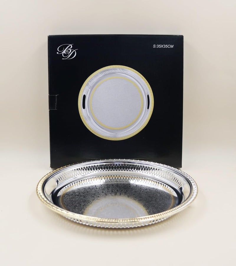 B&D Round Metal Serving Tray - 35 cm Silver