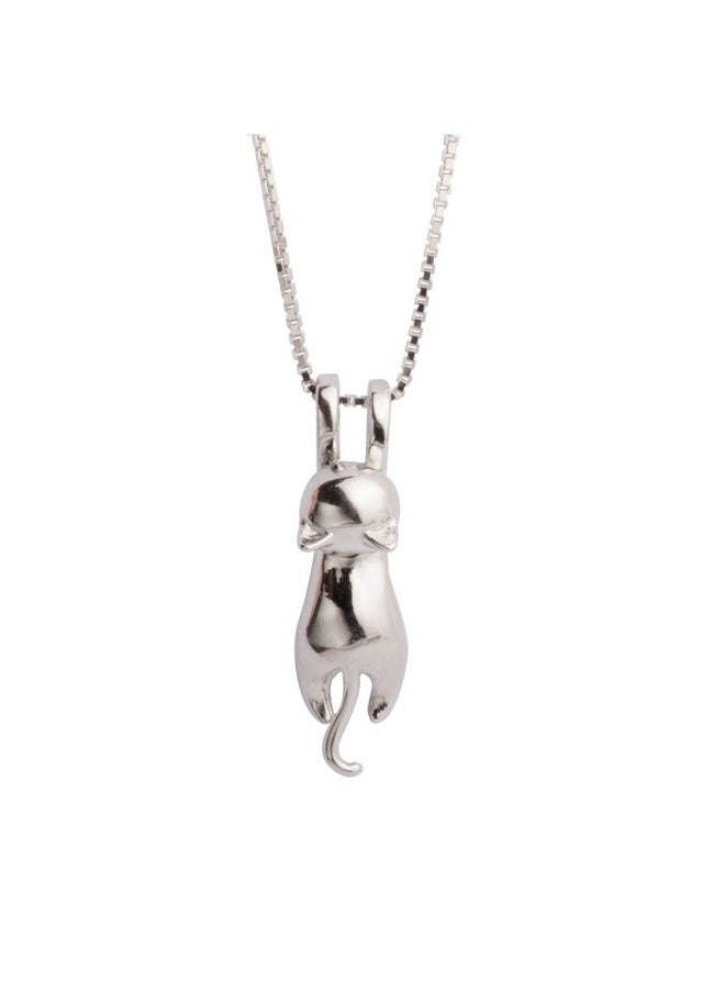 S.Leaf - S925 Sterling Silver Cat Necklace Polish Mirror Silver Cat Pendant Collarbone Necklace - Image 1