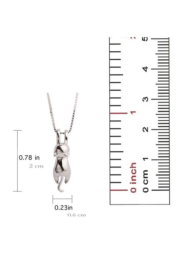 S.Leaf - S925 Sterling Silver Cat Necklace Polish Mirror Silver Cat Pendant Collarbone Necklace - Image 1