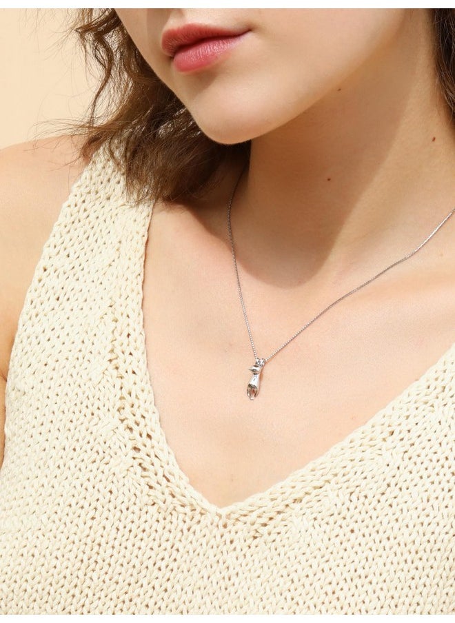 S.Leaf - S925 Sterling Silver Cat Necklace Polish Mirror Silver Cat Pendant Collarbone Necklace - Image 1