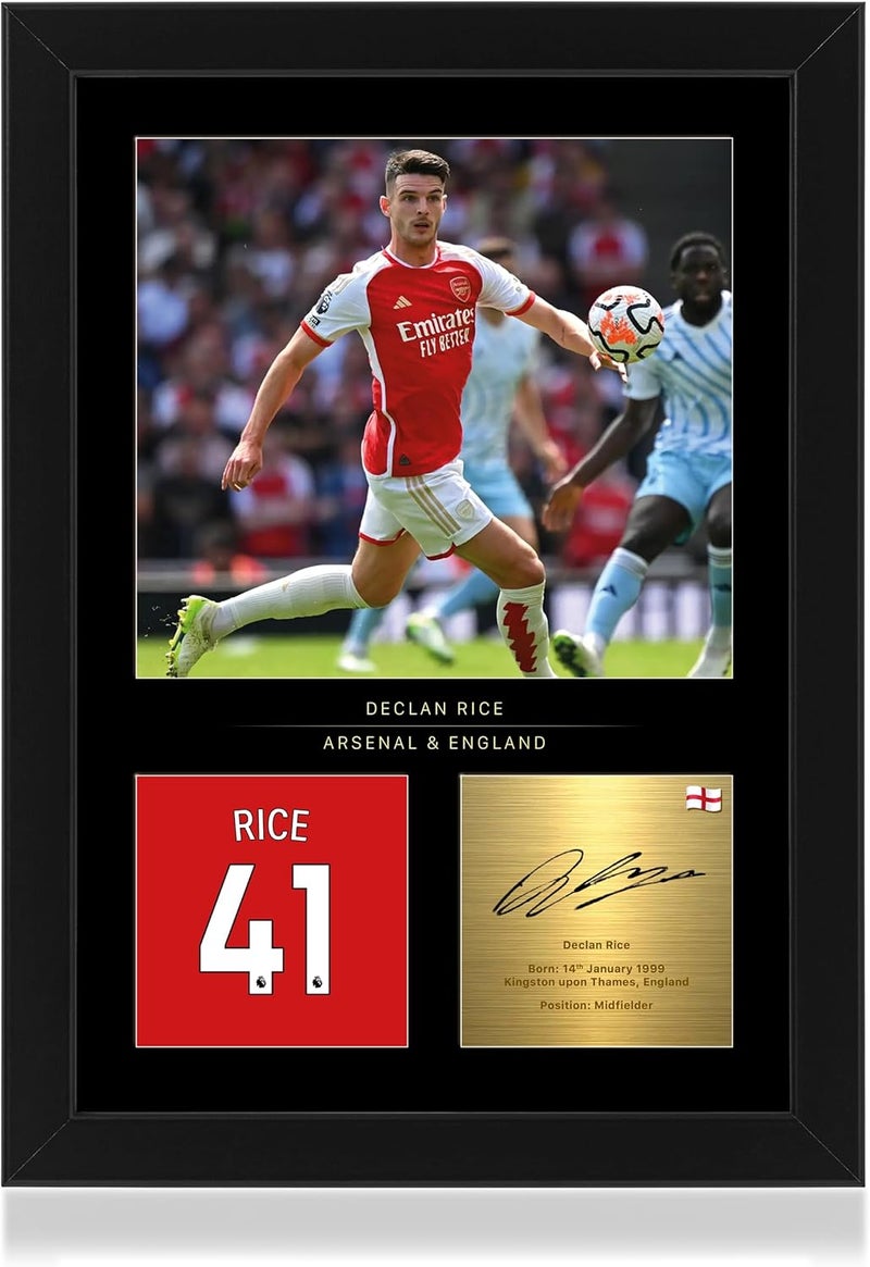 WIN FC Declan Rice A4 Framed Photo Display - Reproduced Digital Signature - Gift For Arsenal Fans - Image 1