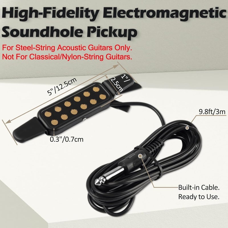 GOGHOST Clip-On Guitar Pickup for Steel-String (Not for Classical) Acoustic Guitar Pickups for 38-42 in Electric Pick Up Transducer Amplifier, Cable Length 10ft - Image 3