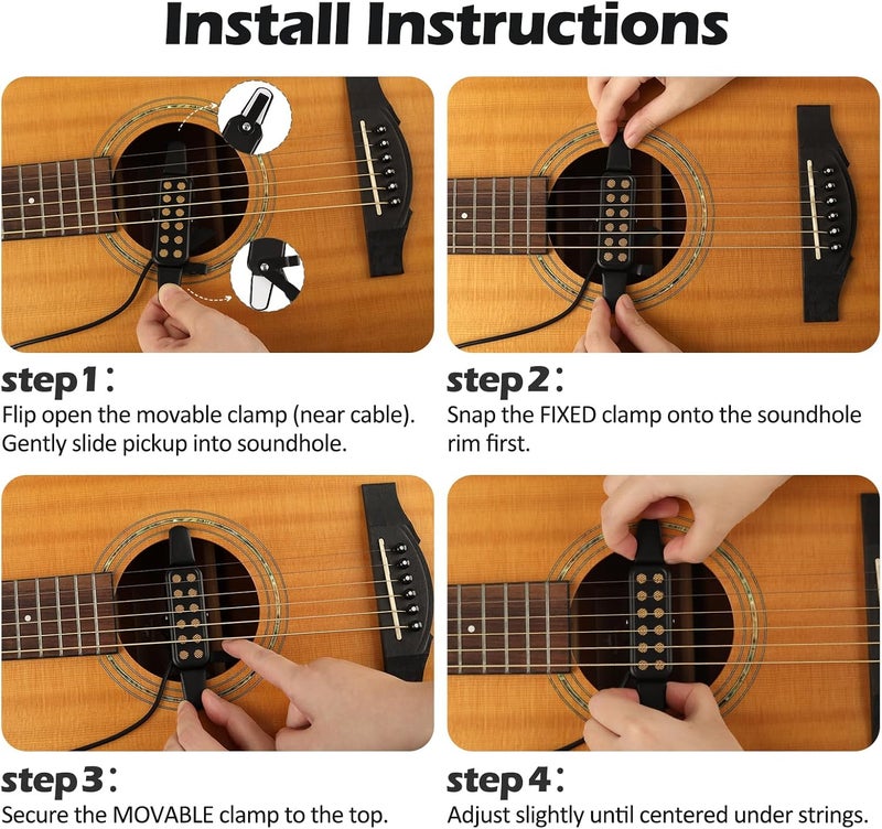 GOGHOST Clip-On Guitar Pickup for Steel-String (Not for Classical) Acoustic Guitar Pickups for 38-42 in Electric Pick Up Transducer Amplifier, Cable Length 10ft - Image 2