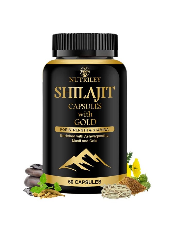 Nutriley - Shilajit Gold Capsules For Men With 24 Carat Gold, Shilajit, Ashwagandha & Gokshura 60 Capsules (Pack Of 1) - Image 1