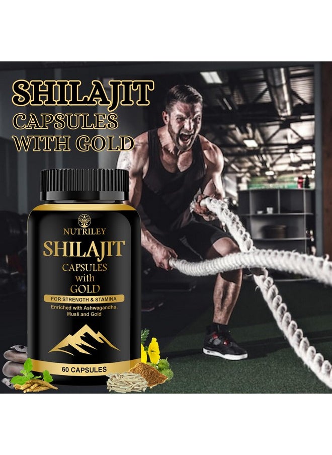 Nutriley - Shilajit Gold Capsules For Men With 24 Carat Gold, Shilajit, Ashwagandha & Gokshura 60 Capsules (Pack Of 1) - Image 1