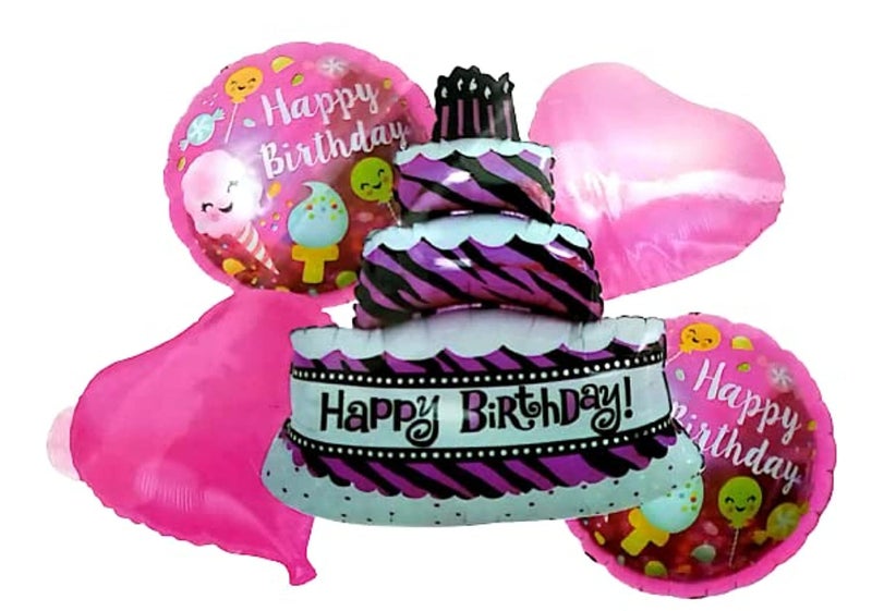 MANGO Pink Cake Foil Balloon Kids Birthday Decoration Kit Girl Boy Happy Birthday Party Decoration Item Princess Pink Theme Helium Gas Balloon Combo Set  Pack of 5 - Image 1