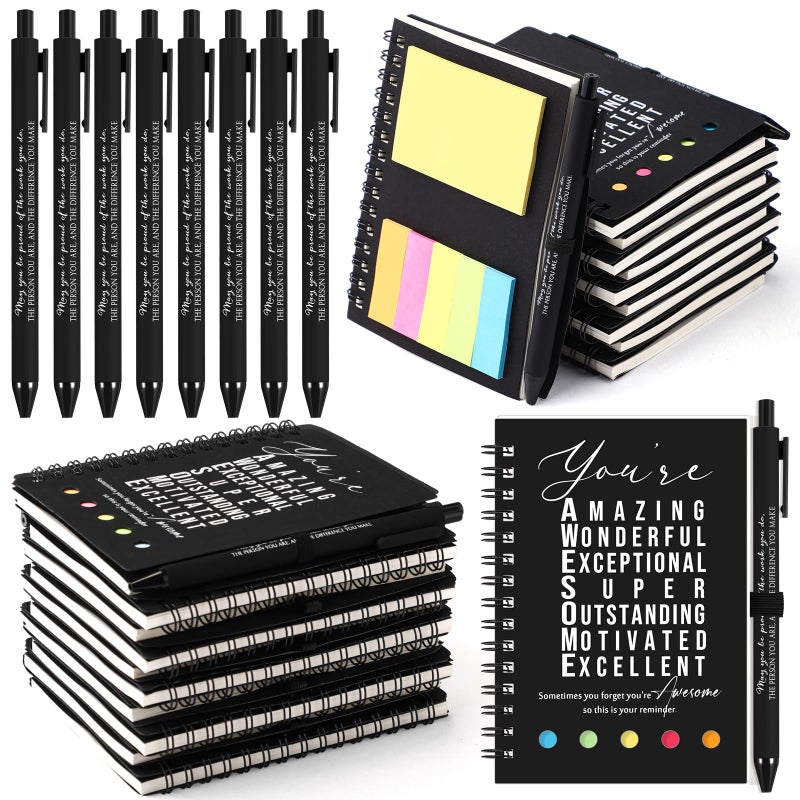 Jetec 20 Pcs10 Sets End of The Year Teacher Gifts Motivational Spiral Notebook with Sticky Notes Pen Bulk Inspirational Journals Back to School Thank You Gift for Employee Coworker Black - Image 2