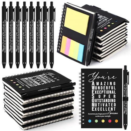Jetec 20 Pcs10 Sets End of The Year Teacher Gifts Motivational Spiral Notebook with Sticky Notes Pen Bulk Inspirational Journals Back to School Thank You Gift for Employee Coworker Black - Image 1