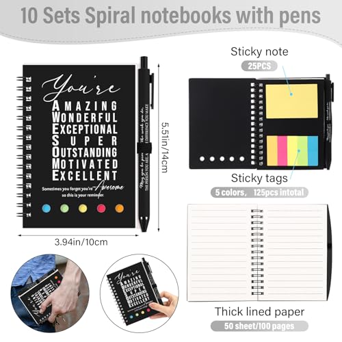 Jetec 20 Pcs10 Sets End of The Year Teacher Gifts Motivational Spiral Notebook with Sticky Notes Pen Bulk Inspirational Journals Back to School Thank You Gift for Employee Coworker Black - Image 3