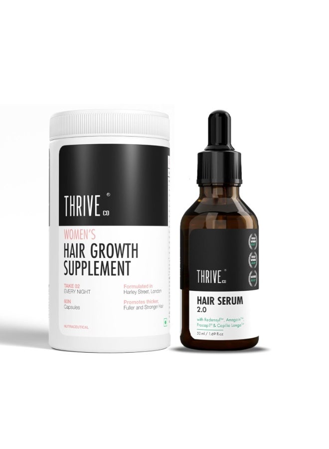ThriveCo Hair Serum 2.0 50ml + Women’s Hair Growth Supplement 60 Capsules | Hair Fall Control & Hair Growth Support | Stronger, Healthier Hair - Image 1