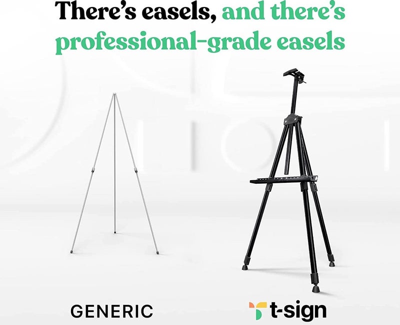 T-Sign Portable Artist Easel Stand for Painting - Adjustable Height Painting Easel with Bag - Tabletop Art Easel for Painting Canvas Stand, Poster Stand & Wedding Signs Stand - Metal Tripod - 21x66 inches - Image 3