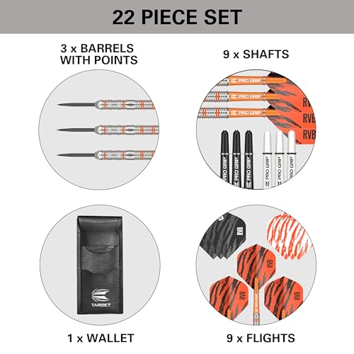 Target Darts Raymond Van Barneveld RVB 22G Tungsten Steel Tip Darts Set - 9 Pro Grip Shafts - 9 Pro Ultra Flights – Dart Wallet - Dart Counter App Coupon Bundle - Image 5
