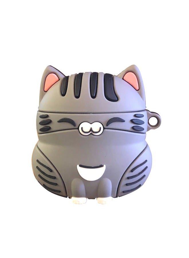 ELVRLA Earphone Case for AirPods 4 - Cute Sitting Smiling Happy Lucky Cat Soft TPU Silicone Cover, Lovely Yellow Grey Kitty Protective Skin Shockproof Protector for Earbuds - Image 1