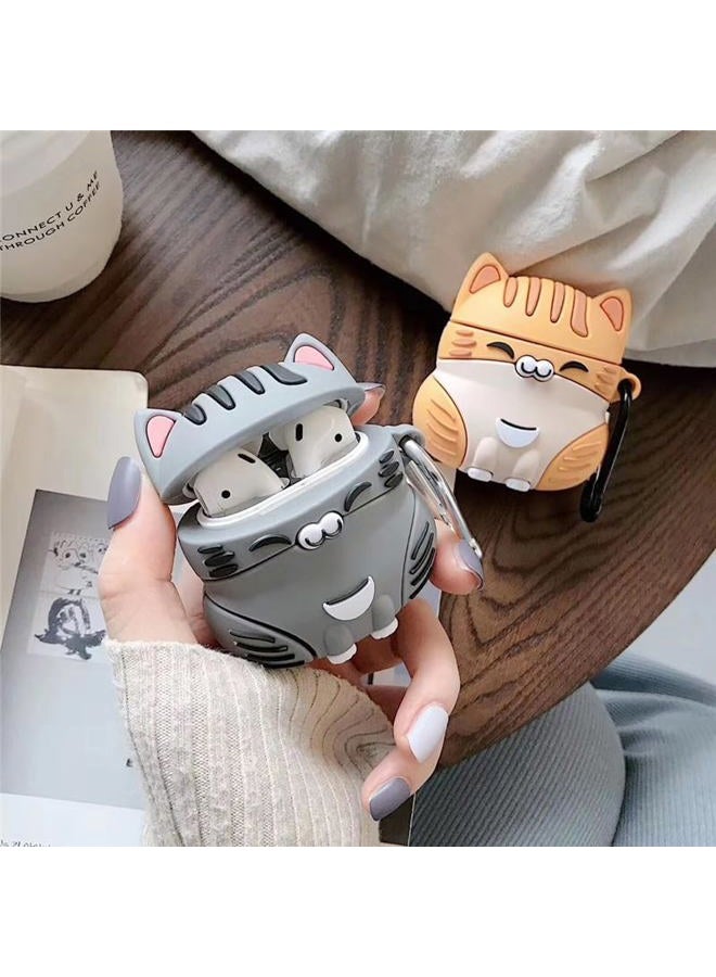 ELVRLA Earphone Case for AirPods 4 - Cute Sitting Smiling Happy Lucky Cat Soft TPU Silicone Cover, Lovely Yellow Grey Kitty Protective Skin Shockproof Protector for Earbuds - Image 4