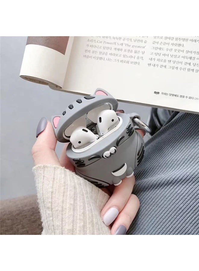 ELVRLA Earphone Case for AirPods 4 - Cute Sitting Smiling Happy Lucky Cat Soft TPU Silicone Cover, Lovely Yellow Grey Kitty Protective Skin Shockproof Protector for Earbuds - Image 5