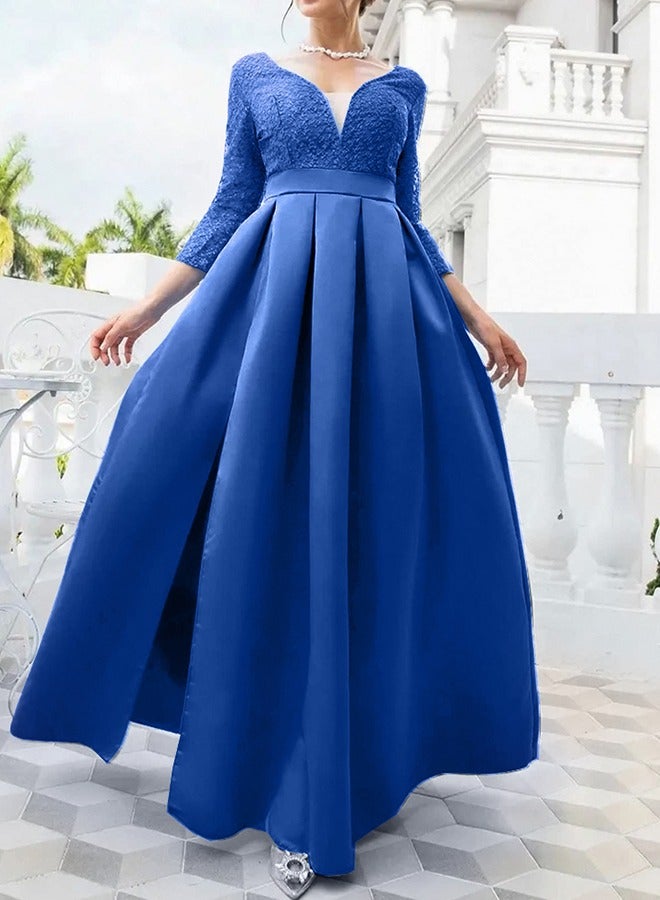 MARGOUN XXL Size, Elegant Prom Evening Party Dress Women Wedding Robe Maxi Dress Solid Sequins V Neck Big Swing Night Dress Navy Blue/A1573  - Image 1