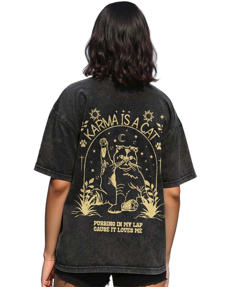 Bewakoof Women's Graphic Print Oversized Fit Half Sleeve Round Neck Cotton T-Shirt_628047_Black_S - Image 1