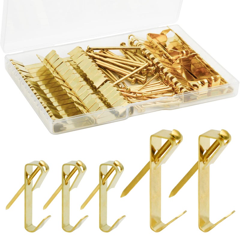 Taezn Picture Hooks, 100 Pieces Picture Hanging Kits Including 30lb and 50lb Picture Hanging Hooks, 2 Sizes Professional Picture Hangers with Nails for Drywall Wooden Wall - Image 1