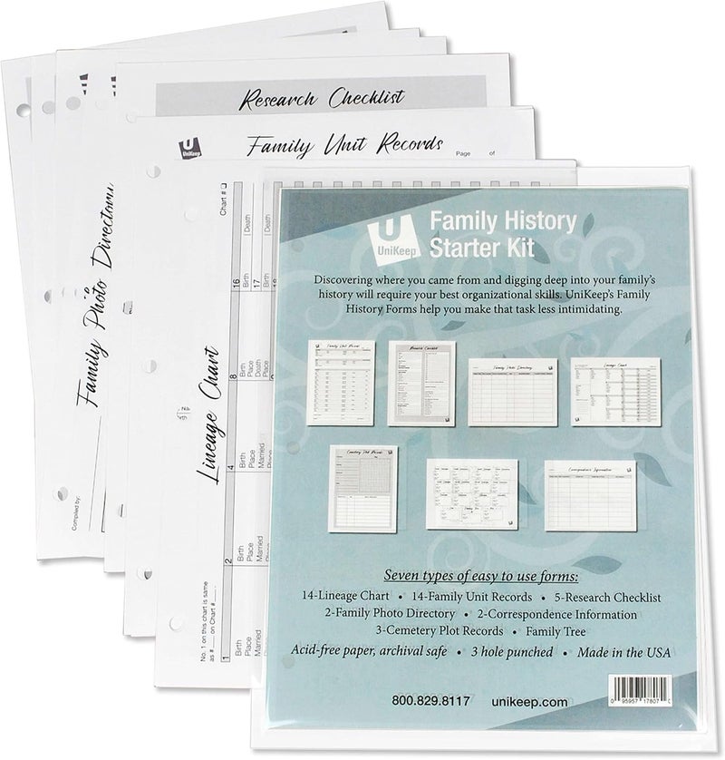 UniKeep Pedigree Charts for Genalogy Reasearch  Archival Quality Paper Starter Kit - Image 1