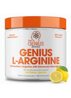 Genius L-Arginine Nitric Oxide Powder - Fermented L- Arginine Nutritional Supplements & Nitric Oxide Booster - Pre Workout, Natural Muscle Builder - 30 Servings, Lemon