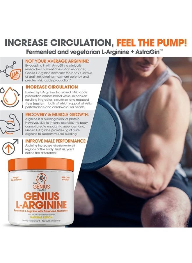 The Genius Brand - Genius L-Arginine Nitric Oxide Powder - Fermented L- Arginine Nutritional Supplements & Nitric Oxide Booster - Pre Workout, Natural Muscle Builder - 30 Servings, Lemon - Image 1