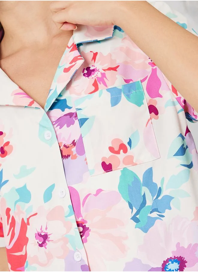 Styli Watercolor Floral Print Shirt & Pyjama Set