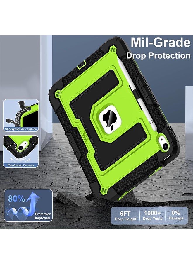 Alyashmac Military Grade Shockproof Case for iPad 11th Gen (2025, A16) 11 Inch  iPad 10th Gen (2022) 10.9 Inch - Heavy Duty Cover with Built-in Pencil Holder, Adjustable Kickstand  Detachable Shoulder Strap (Black Green) - Image 3
