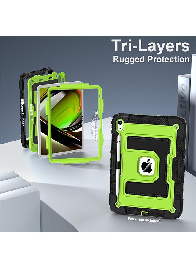 Alyashmac Military Grade Shockproof Case for iPad 11th Gen (2025, A16) 11 Inch  iPad 10th Gen (2022) 10.9 Inch - Heavy Duty Cover with Built-in Pencil Holder, Adjustable Kickstand  Detachable Shoulder Strap (Black Green) - Image 4