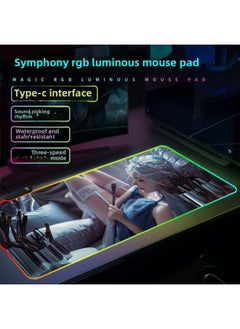RGB Luminous Mouse Pad Computer Keyboard Hand-held Desktop Pad Oversized Game E-sports Pad Thickened Internet Cafe Table Pad-Color:250*300mm-Pattern:Upgraded Version Of Pickup Rhythm-lc175