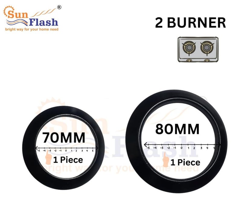 SUN FLASH قطع غيار موقد الغاز O Ring | O Ring مغطاة بالمينا غير لاصقة (1 صغير 70 مم + 1 كبير 80 مم) متوافقة مع جميع العلامات التجارية وما إلى ذلك. موقد الغاز بالإشعال اليدوي - Image 2
