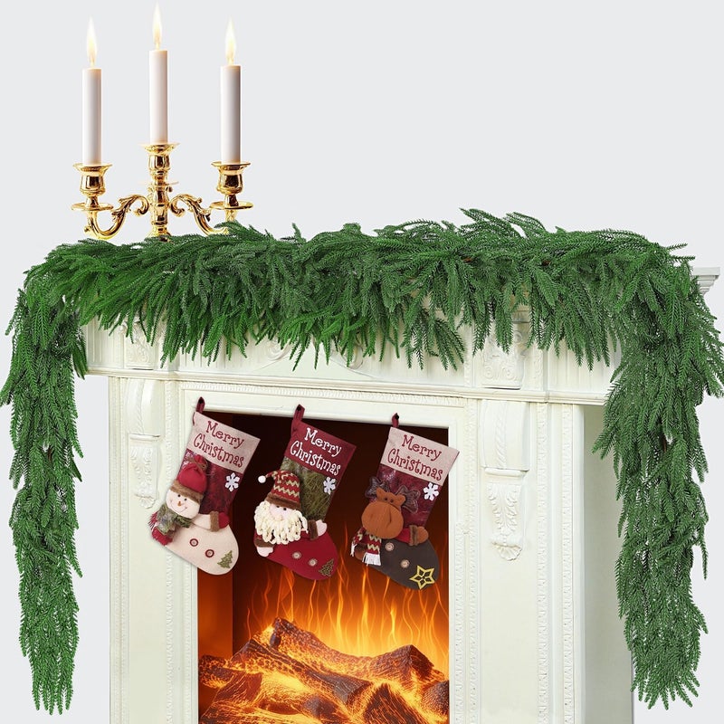 IPOOLTENG Thickened Upgraded 9 Ft Artificial Norfolk Pine Garland, Real Touch Green Faux Greenery Garland for Christmas Table, Mantle, Wall, Fireplace, Indoor Outdoor Holiday Decor - Image 4