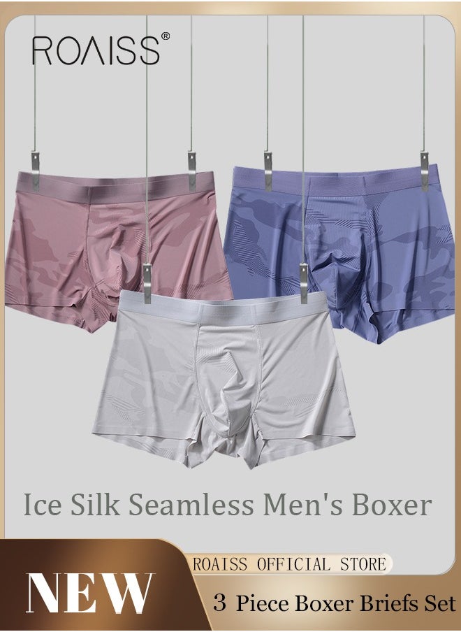 roaiss Set of 3 Men's Boys Ice Silk Boxer Briefs Boxer Briefs Breathable Soft Underwear Summer Stretch Plus Size Teen Classic Briefs  - Image 2