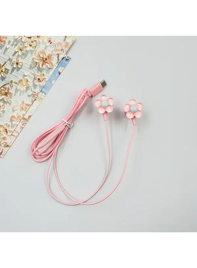 Pink Wired Headphones With Microphone Type C In Ear HD Stereo Sound Volume Control - Image 1
