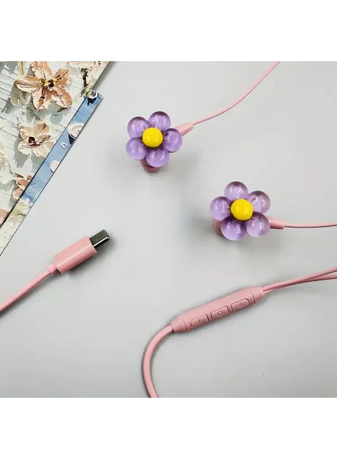 Pink Wired Headphones With Microphone Type C In Ear HD Stereo Sound Volume Control - Image 5