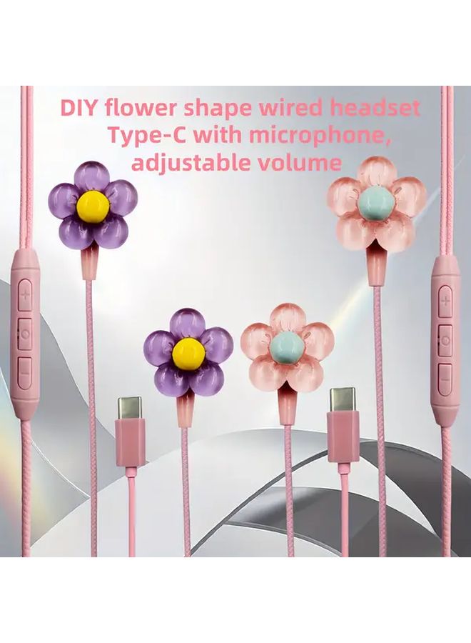 Pink Wired Headphones With Microphone Type C In Ear HD Stereo Sound Volume Control - Image 2