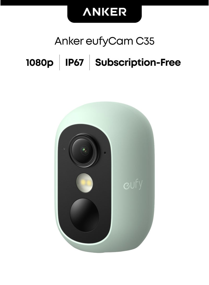 eufy eufyCam C35, Wireless Security Camera, Outdoor and Indoor, Magnetic Mount, Colour Night Vision, Subscription-Free On-Device Storage, IP67, Supports Solar Panel (Green, Solo) - Image 1