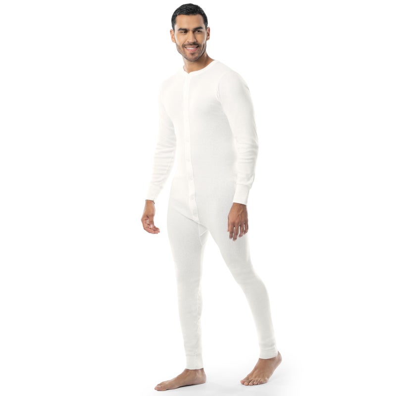 Indera Men's Cotton Rib Knit Union Suit, White, Large - Image 5