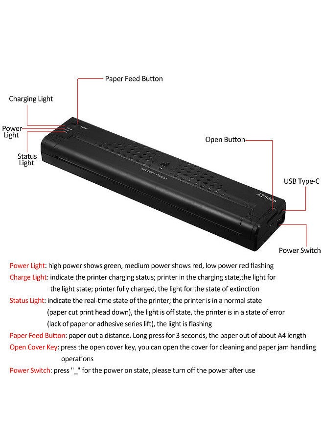 Generic - Cordless Tattoo Transfer Stencil Printer Portable Rechargeable Tattoo Printer Tattoo Transfer Thermal Copier Machine for Temporary and Permanent Compatible with Android iOS Phone PC - Image 1