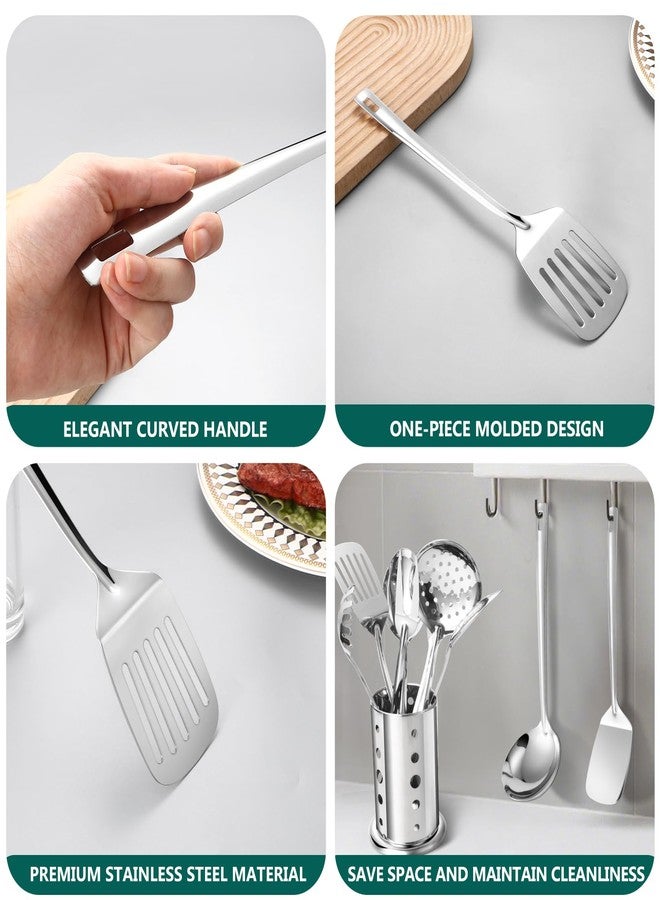 Lazycorner Kitchen Utensils Set, 11pcs Stainless Steel Cooking Utensils Set with Holder, Metal Kitchen Set for Cooking with Turners, Potato Masher, Spatula, Spoons, Pasta, Tongs - Image 3
