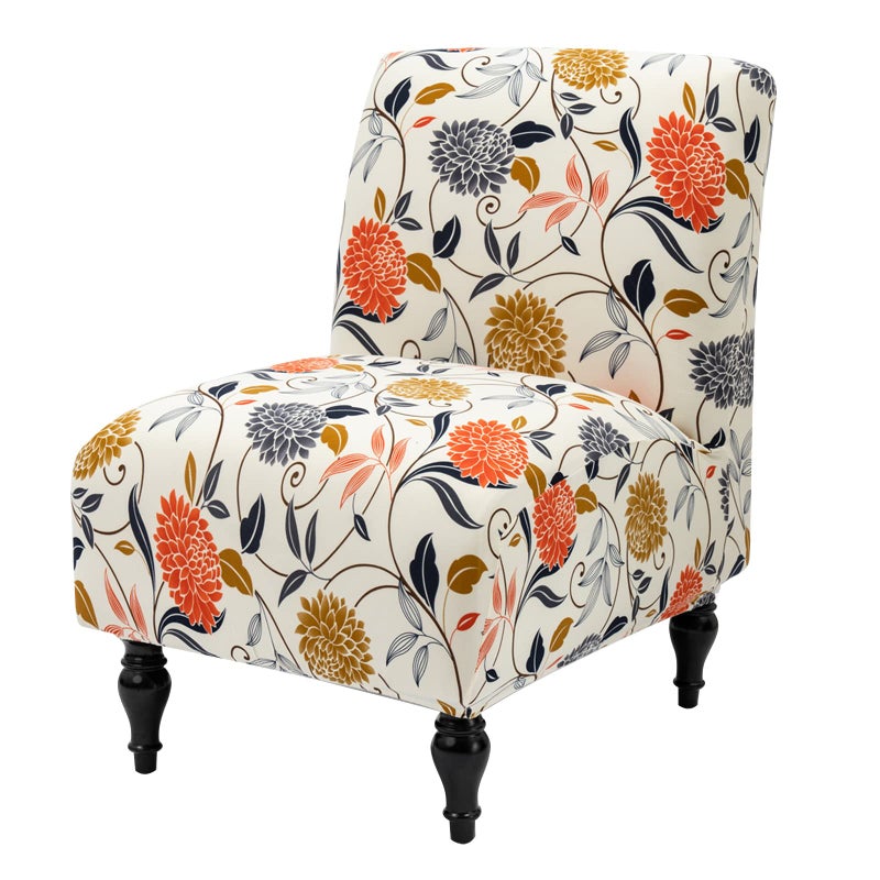 Iauddy Iauddy Armless Accent Slipper Chair Cover SlipcoverStretch Spandex Printed Removable NonSlip Silp Cover for Accent Chair Without Arms Furniture Protector for Living Dining RoomBeigeOrange 1 