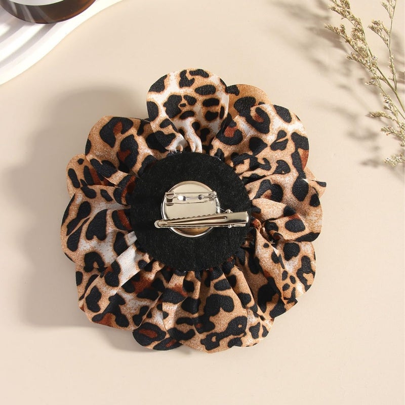 PLwelth Leopard Print Brooch Pins Large Flower Hair Clips for Women Fabric Flower Brooch Floral Lapel Pins for Clothes Dresses Suits Leopard Print Jewelry Accessories for Wedding Party Dance - Image 5
