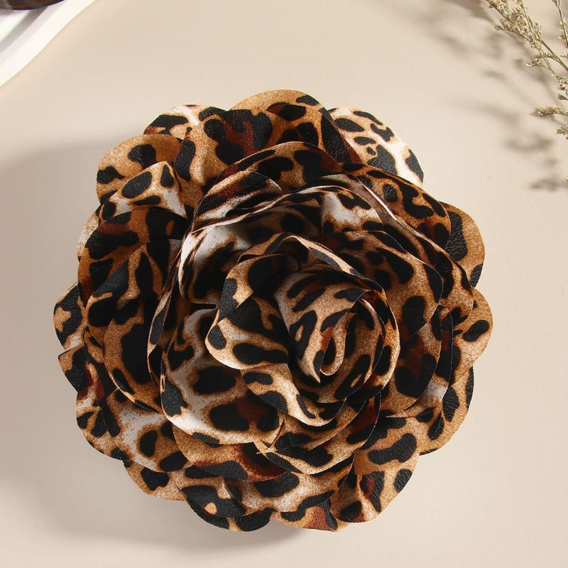 PLwelth Leopard Print Brooch Pins Large Flower Hair Clips for Women Fabric Flower Brooch Floral Lapel Pins for Clothes Dresses Suits Leopard Print Jewelry Accessories for Wedding Party Dance - Image 3