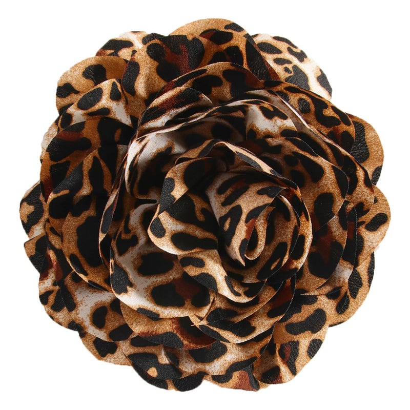 PLwelth Leopard Print Brooch Pins Large Flower Hair Clips for Women Fabric Flower Brooch Floral Lapel Pins for Clothes Dresses Suits Leopard Print Jewelry Accessories for Wedding Party Dance - Image 1
